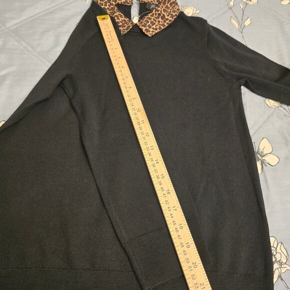 NWOT J.Crew Black Wool Sweater Sz S Leopard Print statement Collar Preppy Chic - Picture 7 of 9